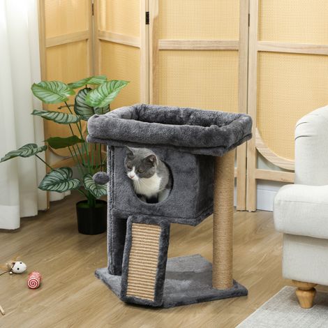 Árbol Rascador para Gatos Pequeños 57 cm con Rampa para Rascar Cueva Cama y Bola Colgante 40x40x57 cm Gris Oscuro