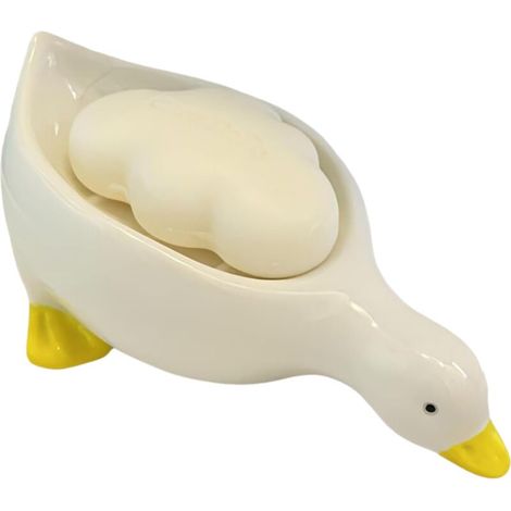 Niedliche Seifenschale aus Keramik in Entenform, selbstentleerend, geeignet für Dusche, Badezimmer, Badewanne, Küche und Spüle