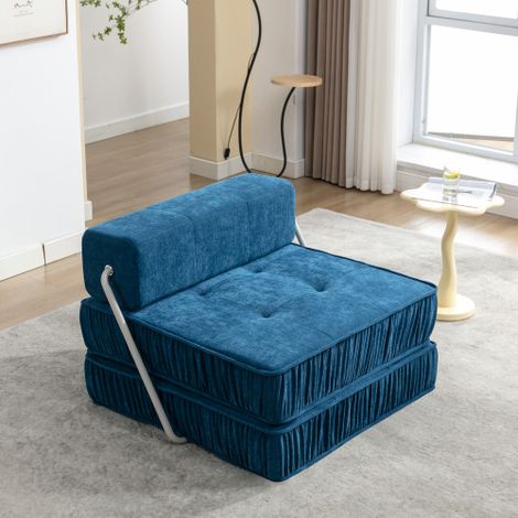 Blaues Klappsofa, Futon-Schlafsessel, umwandelbarer Stuhl, Bodencouch und Schlafmatratze für Wohnzimmer, Gästezimmer, Heimbüro, Wohnung, kleiner Raum, abnehmbares Rückenkissen