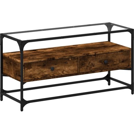 Porta TV multimediale scaffale TV credenza televisione sala da pranzo soggiorno camera da letto con piano in vetro rovere affumicato derivati del legno marrone 020026420