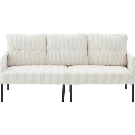 Divano 3 posti in velluto a coste beige con tasche, schienale alto e gambe in metallo HOMVRA (1/5)