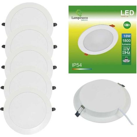 Lampesecoenergie – Pack de 5 spots encastrables LED 18W – Blanc neutre 4500K – IP54 pour salles de bain – Installation facile avec ressorts (1/5)