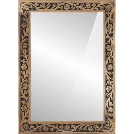 Miroir de bain 50x70x2,5 cm bois de manguier massif et verre