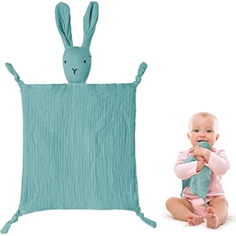 Doudou lapin bébé, couverture douce bébé garçon fille, couverture câline pour nourrisson, poussette, berceau, siège auto (Bleu)