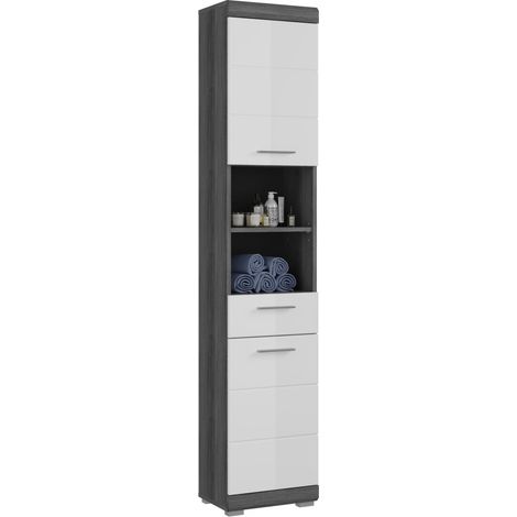 Columna de baño SCOTT – 2 puertas y 1 cajón – Gris oscuro y blanco – 37x191x31 cm