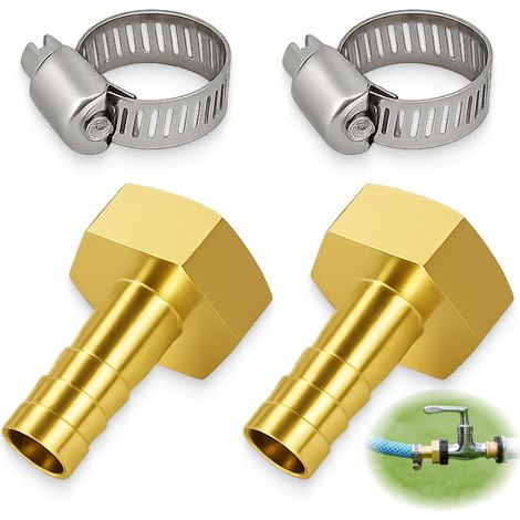 4PCS 2pcs 10mm Barb G1/2 Female Brass Fittings for 1/2 Inch Hose with 2 Hose Clamps for Air Gas Water and Fuel Pipes (1/5)