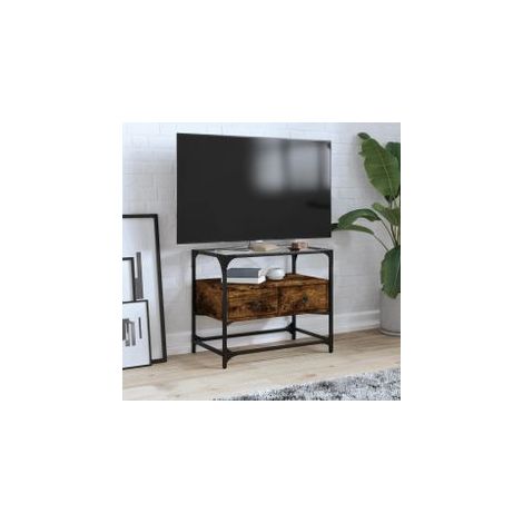 Meuble TV avec dessus en verre chêne fumé bois d'ingénierie (1/5)