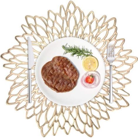 Round placemats - 4 pieces - Non-slip - Washable - Gold trim