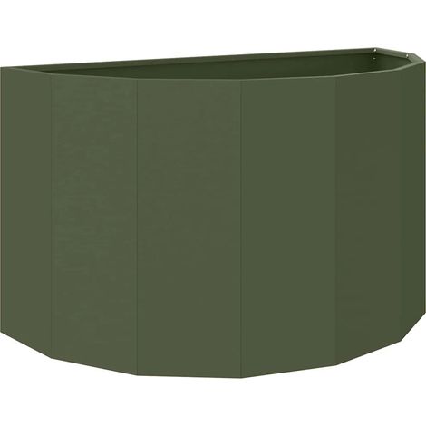 Jardinera semicircular moderna de exterior 90 x 45 x 50 cm diseño contemporáneo en acero verde oliva 020052953 (1/5)
