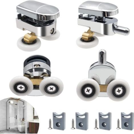 Rouleau de porte de douche, 4 roulettes doubles pour porte de douche Roulettes Coulissantes Porte Roue de Remplacement pour Cabine de Douche