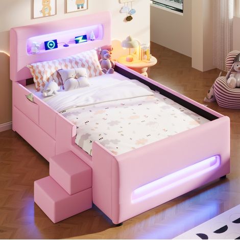 Letto imbottito 90x200 con cassetto e LED in PU DESVIAE (1/5)