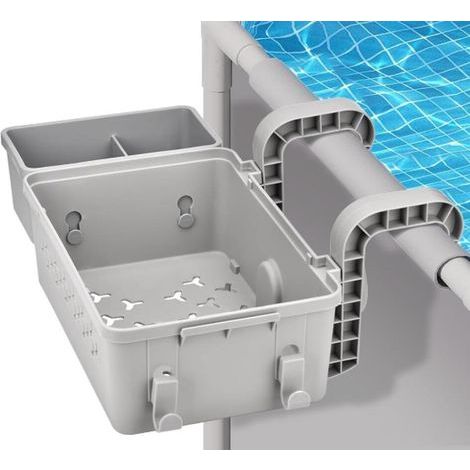 1 pic paniers de rangement pour piscine, gris, en plastique recyclé, avec porte-gobelet et crochets, accessoires de piscine, panier latéral pour piscine hors sol (1/5)