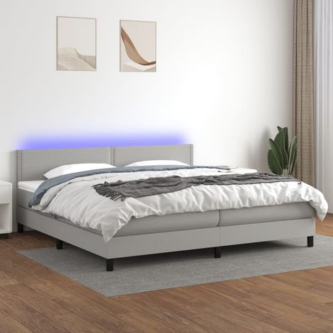 vidaXL Cama box spring con colchón tela y LED gris claro 200x200 cm (1/5)