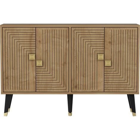 Buffet 4 portes 120x30x80 cm décor chêne et noir (1/5)