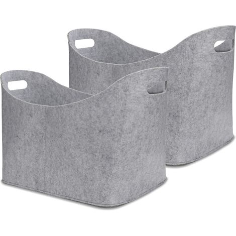 SWANEW Sacchetti in feltro per legna da ardere, confezione da 2, 44 x 31 x 34 cm, sacchetto per legna da ardere grigio, cestino in feltro pieghevole, cestino per legna da ardere, borsa per la spesa (1/5)