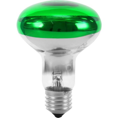 Ampoule halogène E27 réflecteur 60 W vert – Angle de diffusion 80° – Durée de vie 1000 h – Tension 230 V – Pour éclairage décoratif – Omnilux