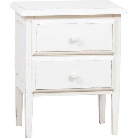 Country-style solid lime antiqued white finish  W55xDP35xH65 cm sized bedside table. Made in Italy