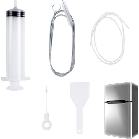 Kit de nettoyage réfrigérateur 5 pièces – bâtonnets, tuyau, pelle à dégivrer, seringue et bouchons – réutilisable et pratique (1/5)