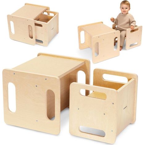 Escritorio infantil de madera - Mamabrum - 6-en-1 - Silla reversible - Mesa de doble posición - Función escalón (1/5)