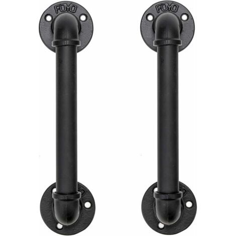 Poignée de porte d'intérieur en fer rustique 30 cm – Design vintage steampunk – Diamètre de bride 85 mm – Pour installation en milieu commercial (1/5)