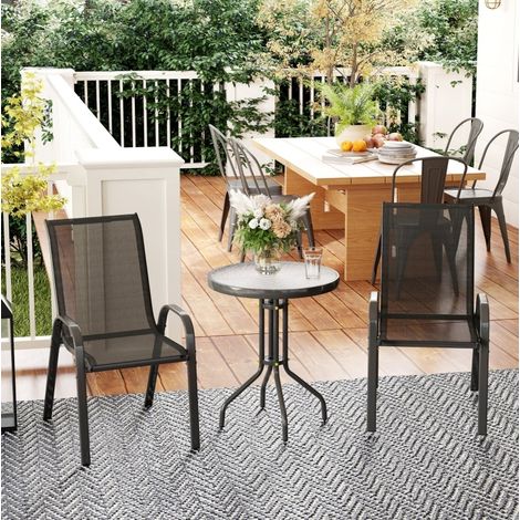 sedia poltrona 3 pezzi terrazza impilabile vetro nero HAVRYA (1/4)