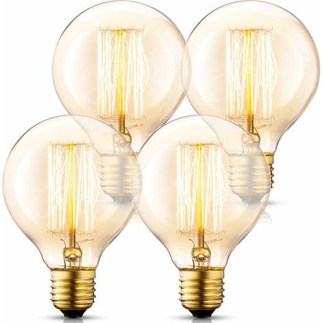 A set of four G95 incandescent bulbs, retro Edison style, amber glass lampshade, E27 lamp holder, retro industrial style, dimmable. (1/4)