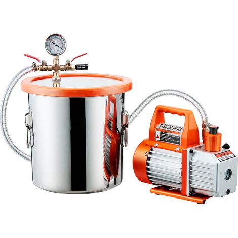 Mophorn Kit Pompa a Vuoto 110 L/min con Camera di Degasaggio da 11,36 L, Pompa Monostadio, Coperchio in Vetro Temperato e Tubo da 1,5 m, Ideale per Resina Siliconica e Lavorazioni su Legno