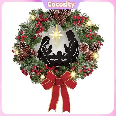 Cocosity Couronne de Noël Noël Suspendu Couronne Sainte Famille nativité Scène de Noël Porte D'entrée de Noël luminaire suspendre (1/5)