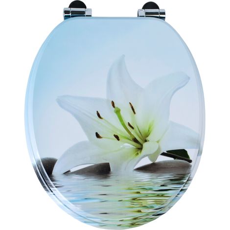 Abattant de toilette en MDF avec fermeture amortie, décor lys blanc bien-être (1/5)