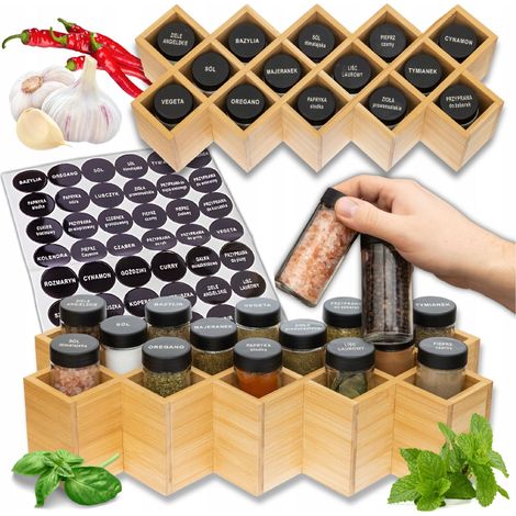 ORGANIZZATORE PER SPEZIE IN BAMBÙ, 14 BARATTOLI, 48 ETICHETTE, cucina