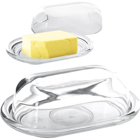 Butterdose aus Glas, Butterbehälter mit Deckel, klassisches Glas (1/4)