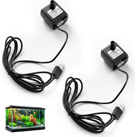2 Pièces Mini Pompe a eau Submersible, USB DC 5V 1-3W 200L/H Mini Pompe Aquarium Silencieuse, Réglable pour Fontaine, Étang, Hydroponie, Système d'Arrosage, Pompe de Table Fontaines pour Animaux (1/5)