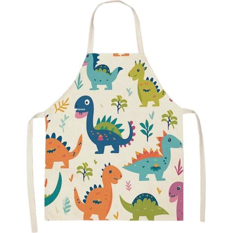 Tablier Enfant - Coton Lin - Motif Dinosaure - Pour Peinture Cuisine Boulangerie Artisanat - Taille Unique (1/5)