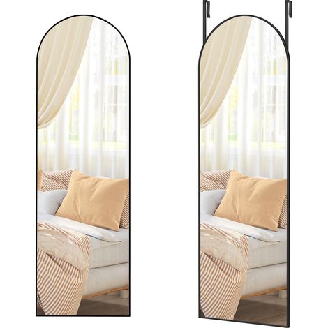 Songmics – Miroir complet 120 x 40 cm – Miroir bombé en verre trempé – Montage mural ou porte – Cadre en alliage d'aluminium noir – Pour chambre, salon, garde-robe (1/5)