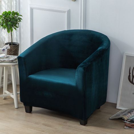 Housse de fauteuil club en velours extensible lavable - Vert (1/5)