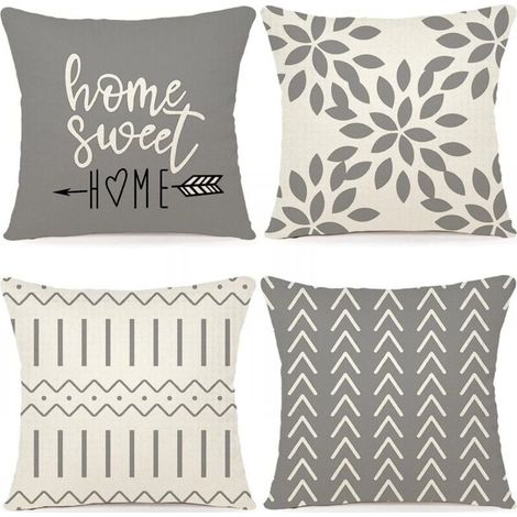 Ineasicer Lot de 4 Housse de Coussin Décoratif Canapé Taie d'oreiller Housses de Coussin en Lin d'extérieur Décoration pour Chambre, Chaise, Lit,Jardin 40x40CM, Gris (1/5)