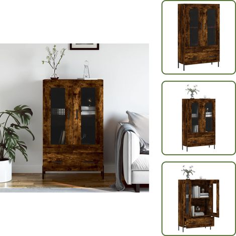 Buffet haut chêne fumé 69,5x31x115 cm bois d'ingénierie - Buffet Design Moderne - Meuble Rangement - Armoire Ouverte - Vitrine Murale - Commode