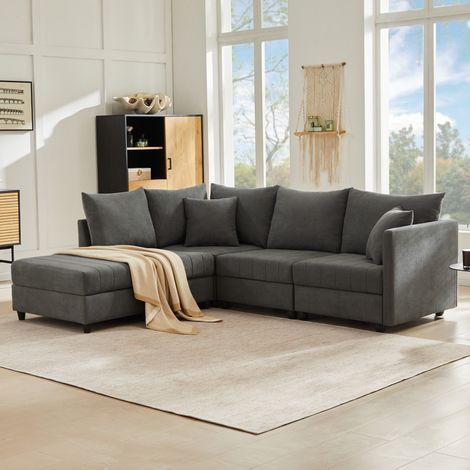 Canapé d’angle moderne modulaire 5 places avec repose-pieds convertible,forme L ou U,adapté au salon et à l’appartement-Ha (1/5)