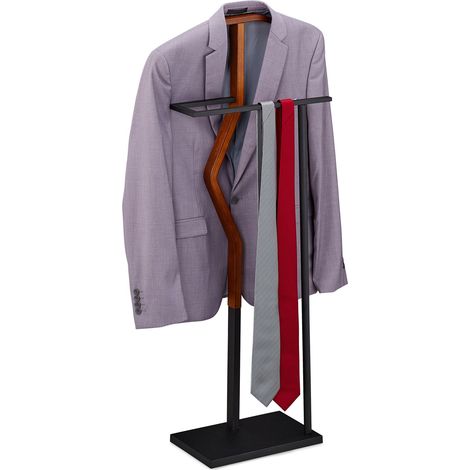 Relaxdays Galán Noche Zigzag, Traje y Pantalón, Madera y Metal, Dormitorio, Mozo Ropa, 106,5x45,5x20 cm, Marrón y Negro