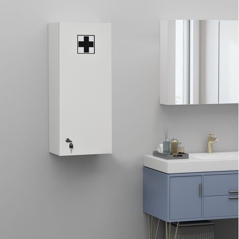 Armario mural de farmacia con cerradura y 4 estantes regulables, blanco OKMYHOME (1/5)