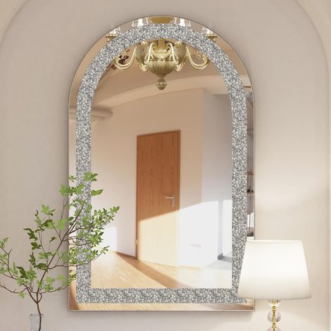 Arco Specchio Decorativo da Parete Cristallo Argento Art Specchio da camera Specchio da bagno Decorazioni muro con cornice 90x60cm