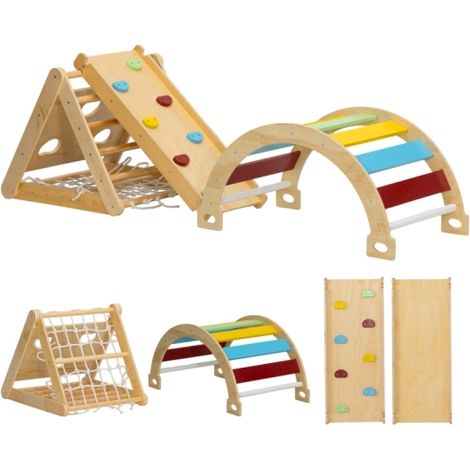 Klettergerüst Indoor, 7 in 1 Kletterdreieck mit Rutsche, Kletterbogen, Mehrfarbig 
On-Site