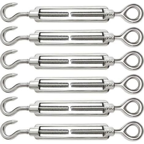 6-Piece M6 Cable Turnbuckle Set, 304 Stainless Steel Adjustable Cable Turnbuckle Hook and Eye for Wire, Steel Cable, Rope, and Cable Tensioner Hook Accessories (1/5)