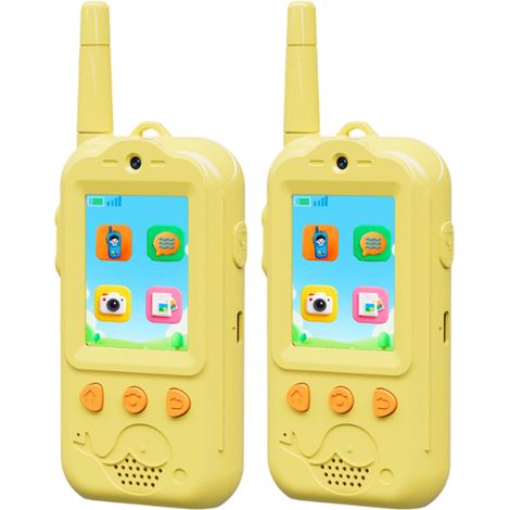 Walkie Talkie Vidéo - 2 Pièces - Caméra HD Intégrée - Portée 400 M En Plein Air - Batterie Rechargeable USB - Pour Jeux Familiaux Camping Randonnée - Jaune (1/5)