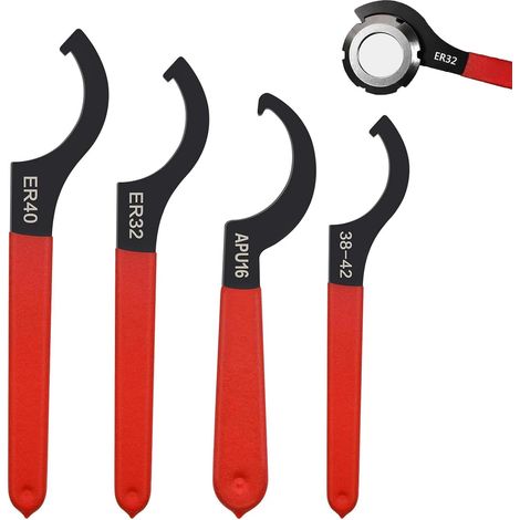 4 Pièces - Clé à Ergot - Clé à Crochet - Acier au Carbone - Poignée Ergonomique - Pour Amortisseurs Filetés et Machines-Outils - Noir - 38-42cm, APU16, ER32, ER40 (1/5)