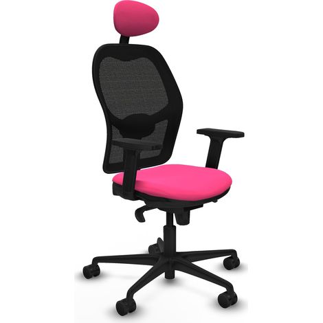 Jorquera sincro malla negra similpiel rosa brazos 2D base nailon cabecero fijo ruedas 65mm nailon (1/5)