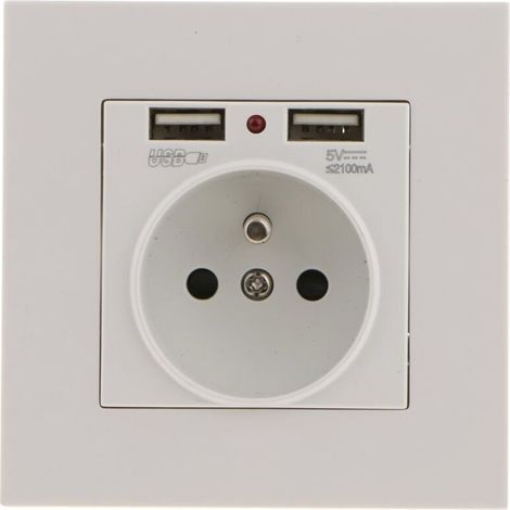 – Prise murale encastrable avec double USB 5V 2,1A – Charge rapide pour appareils numériques – Installation facile dans espaces confinés - 2100mA (1/5)