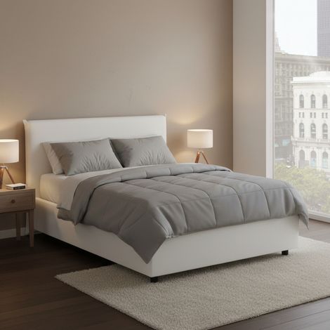 Talamo Italia Cama de plaza y media Ascenza, Cama contenedor con tapizado en ecopiel, 100% Made in Italy, Apertura frontal, con colchón Cm 120x190 incluido, Blanco, con embalaje reforzado (1/4)