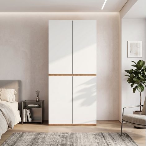 MODFU – Armoire 90x50x200 cm – Penderie, tringle – Rangement bijoux, 3 tiroirs – 4 portes – Blanc (1/5)