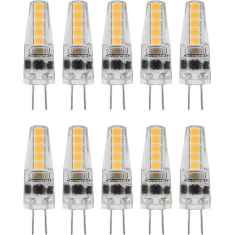 Jeffergarden 10pcs Ampoules LED G4, 2W 3000K AC 12-24V Ampoules à Intensité Variable pour Lustre Plafonnier Lampe de Table Blanc Chaud-DOU